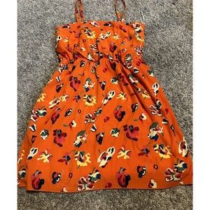 Orange Floral Ladies dress elastic waist Size Medium